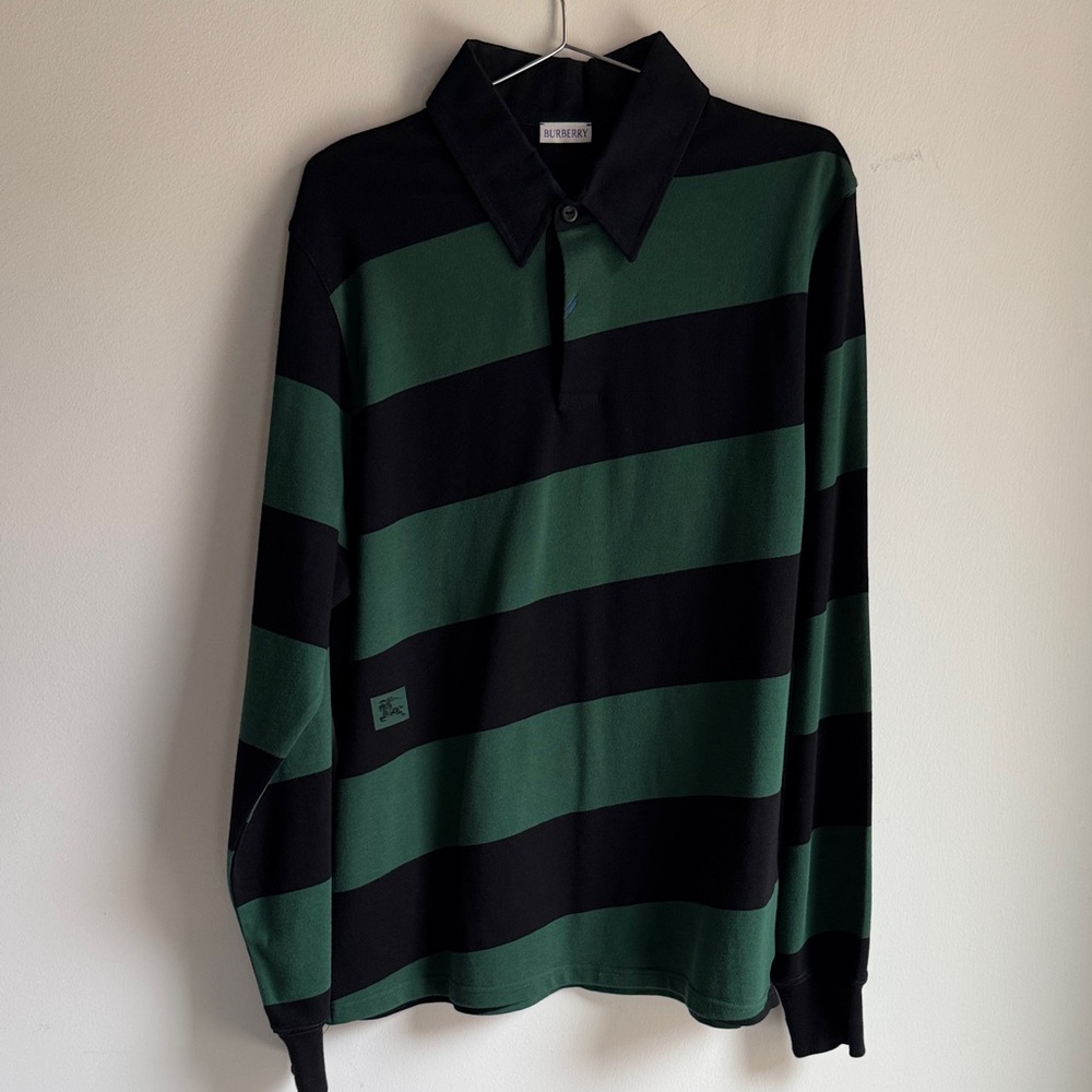 Burberry Green and Black Striped Casual Shirt